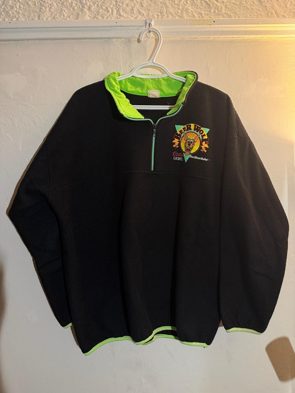 Vintage Coors Light Beer Wolf Silver Bullet Fleece Pullover 80s 90s